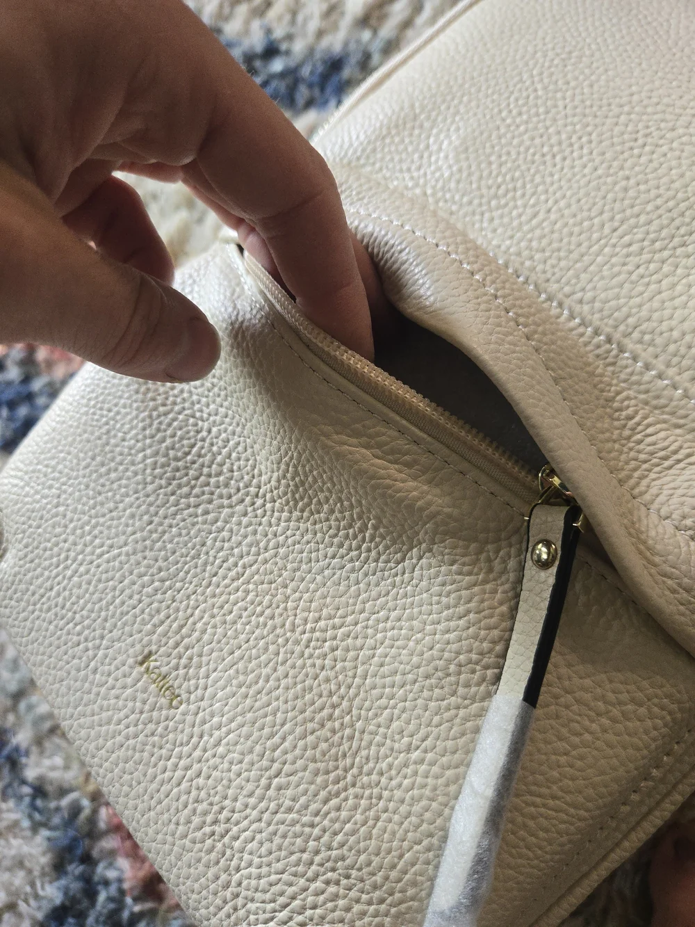 Cream Leather Crossbody Sling Bag - Women